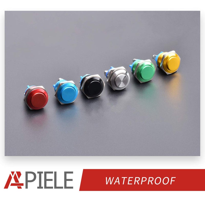 APIELE 16mm Momentary Push Button Switch High Round Cap Waterproof Aluminum Shell High Flush Screw Terminals 250V AC 5A 12V 36V DC 2A 1NO SPST (Red) - Image 5